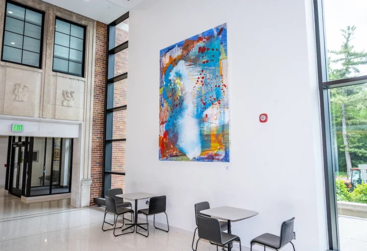Image of colorful abstract artwork on the wall in the College of Music