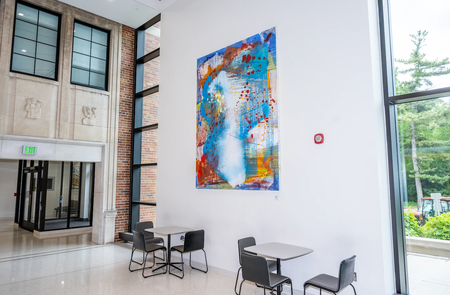 Image of colorful abstract artwork on the wall in the College of Music
