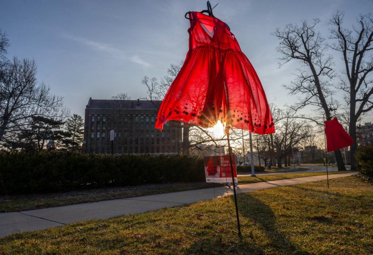 Photo of red dress with sunlight shining through