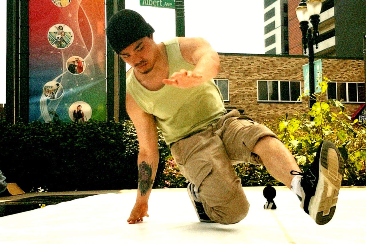 Break dancer David Tran dances on Yupo paper.