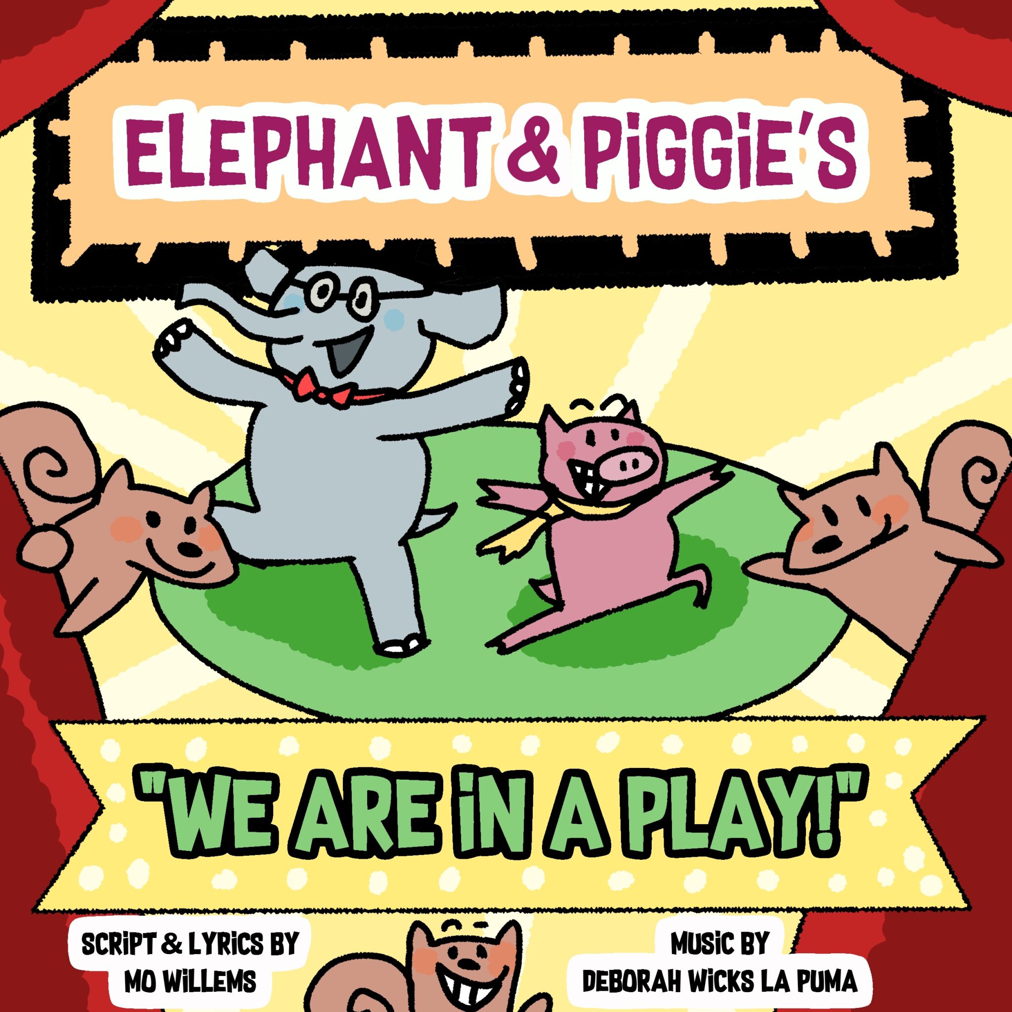 Illustration of cheerful cartoon characters from Mo Willems' 