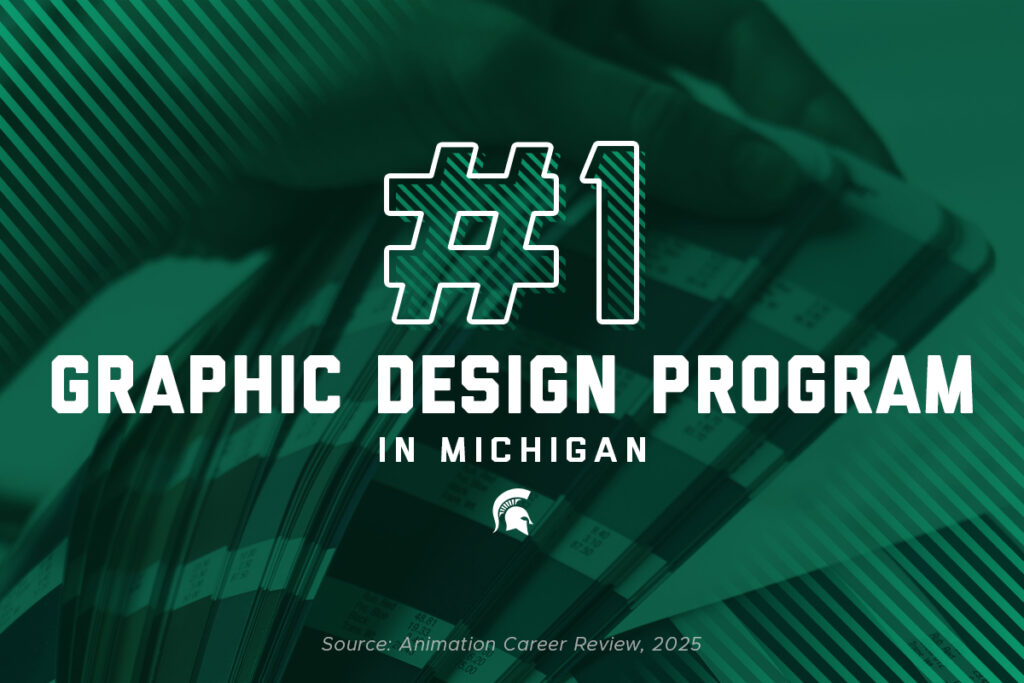 A hand holding pantone color swatches is the background image. Over the image is a green filter and the text: 