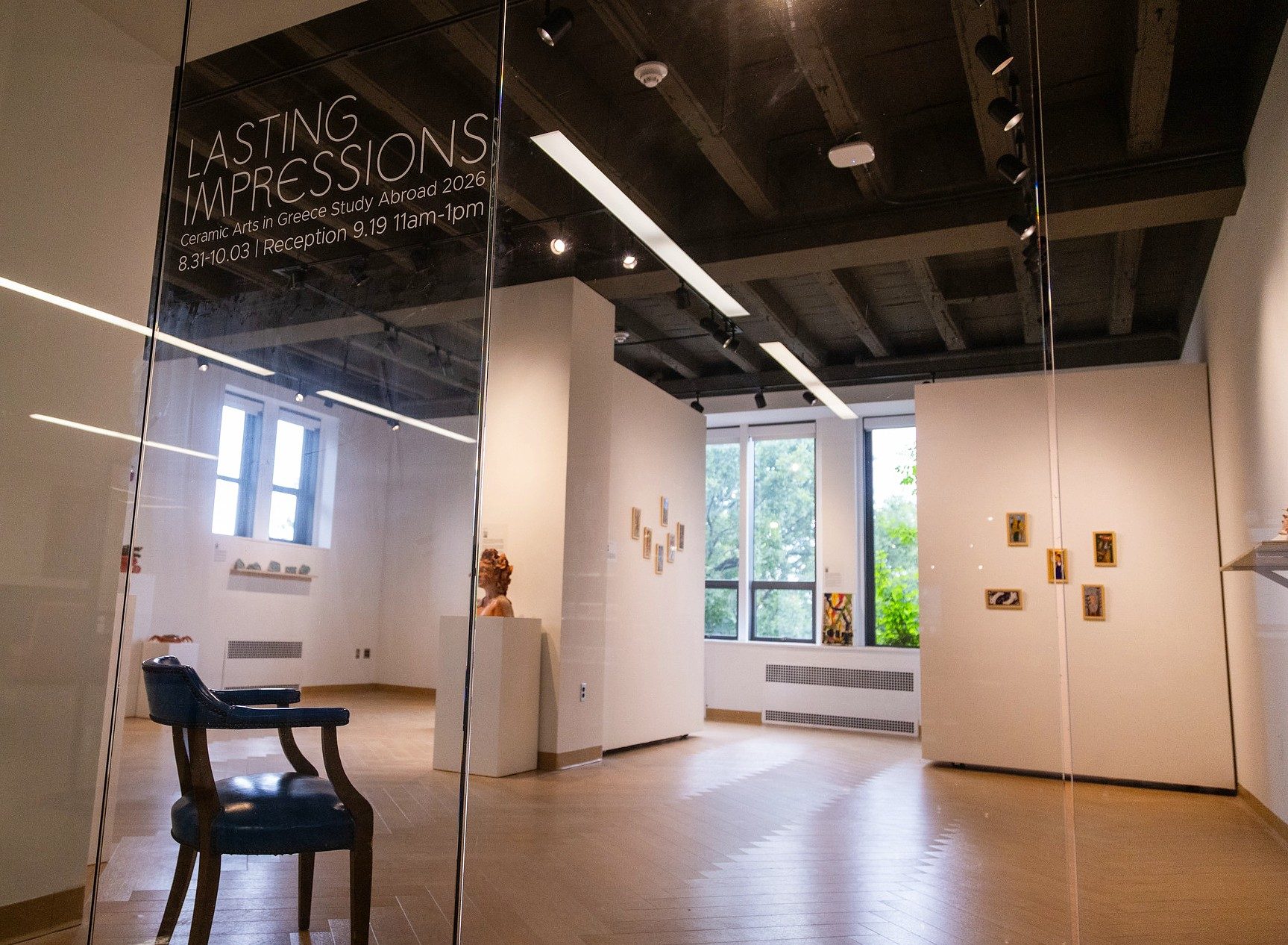 View through the entrance of the MSU Union Art Gallery, where artwork from the 